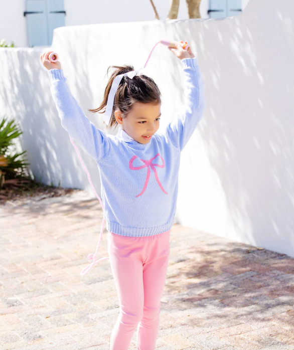 Isabelle's Intarsia Sweater | Beale Street Blue w/Bow Hamptons Hot Pink