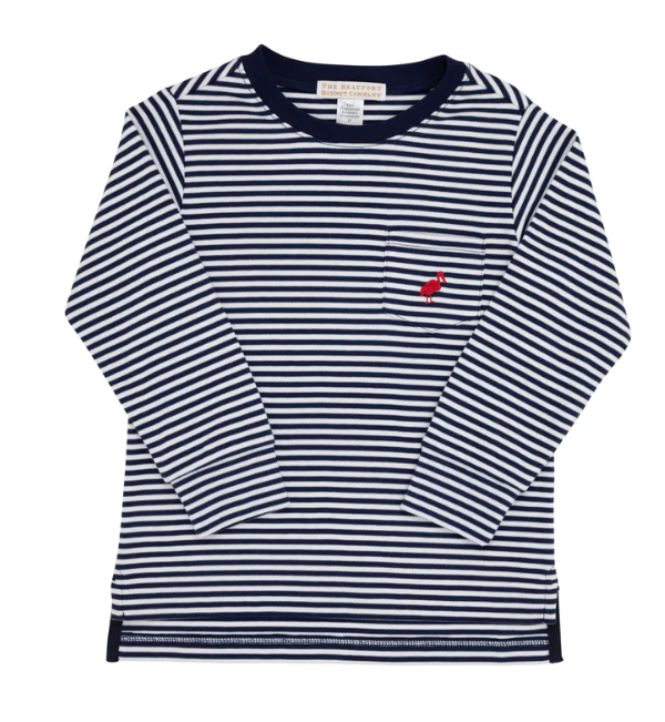 Long Sleeve Carter Crewneck | Nantucket Navy Stripe w/Richmond Red Stork