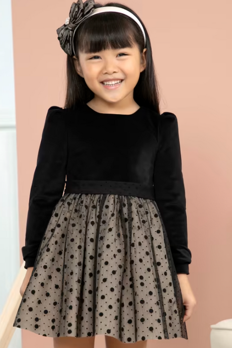 Black Flocked Tulle Dress | 5524