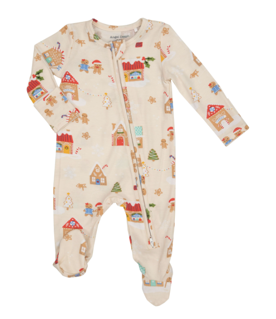 Two Way Zipper Footie | Gingerbread Village Ivory