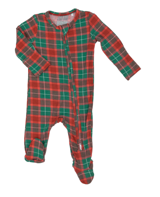 Two Way Zipper Footie | Holiday Plaid