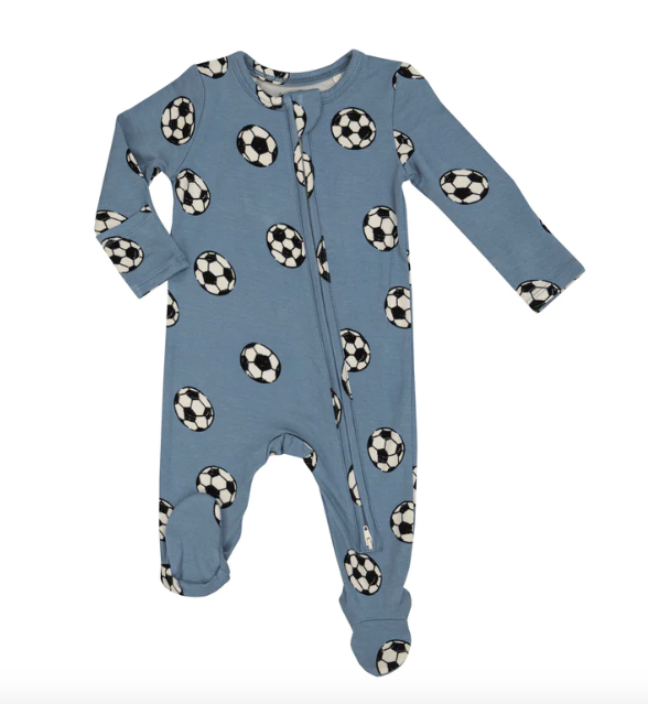 Two Way Zipper Footie | Soccer Blue