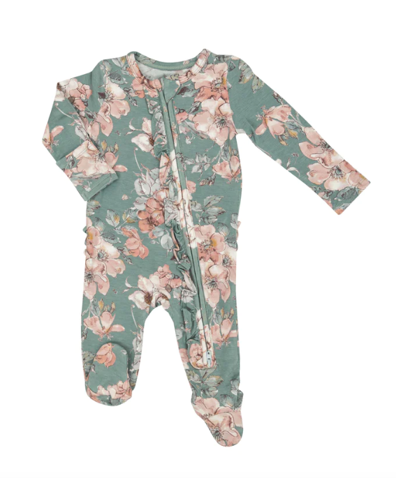 Two Way Ruffle Back Zipper Footie | Woodrose