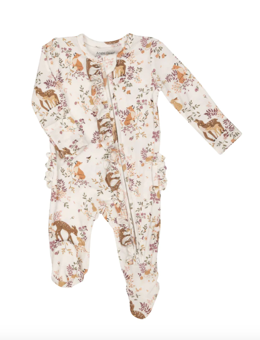 Two Way Ruffle Back Zipper Footie | Pretty Woodland