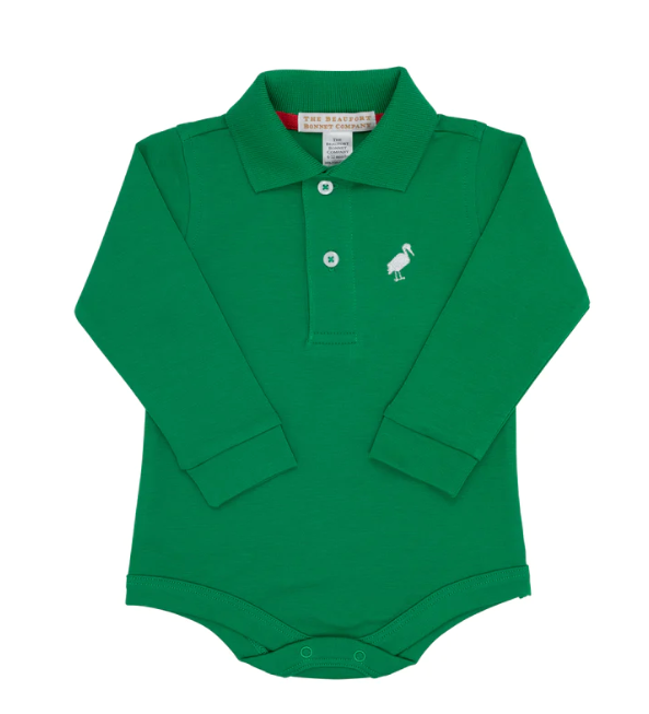 Prim and Proper Long Sleeve Polo | Kiawah Kelly Green W/Worthington Ave White