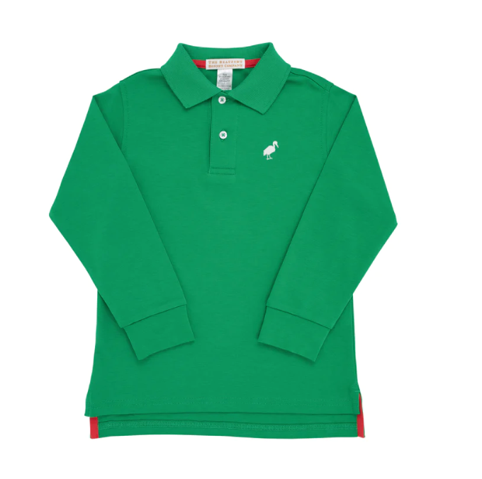 Prim and Proper Long Sleeve Polo | Kiawah Kelly Green W/Worthington Ave White