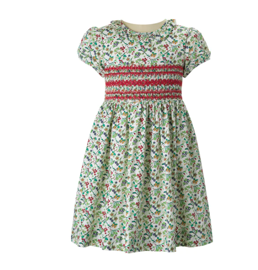 Christmas Botanical Smocked Dress