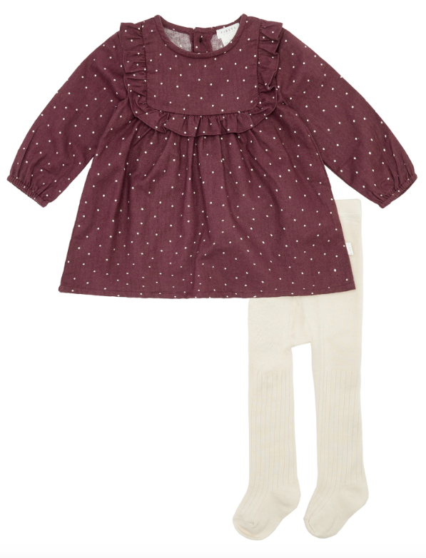 Dark Purple L/S Dress/Tight Set | Sand