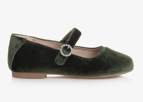 Green Velvet Mary Janes