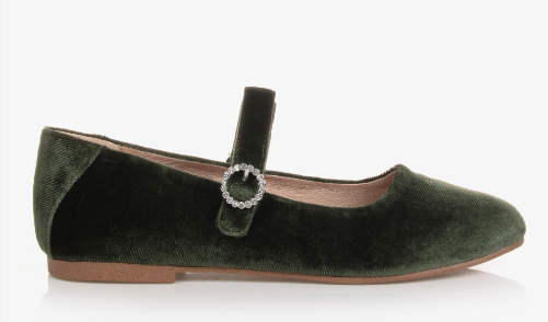 Girls Green Velvet Mary Janes