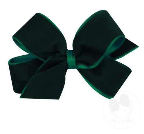 Medium Velvet Satin Edge Bow | Forest Green