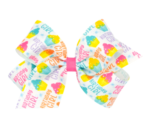Medium Colorful Birthday Girl Cupcakes Grosgrain Hair Bow