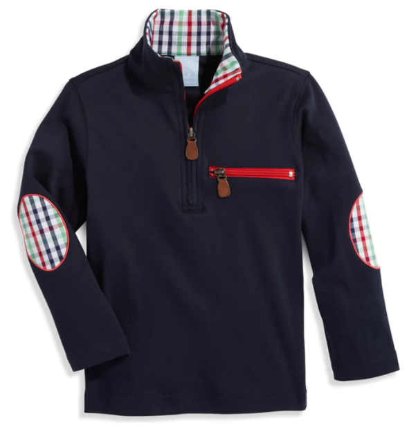 Elbow Patch Pima Half Zip Pullover | Navy w/Reagan Plaid