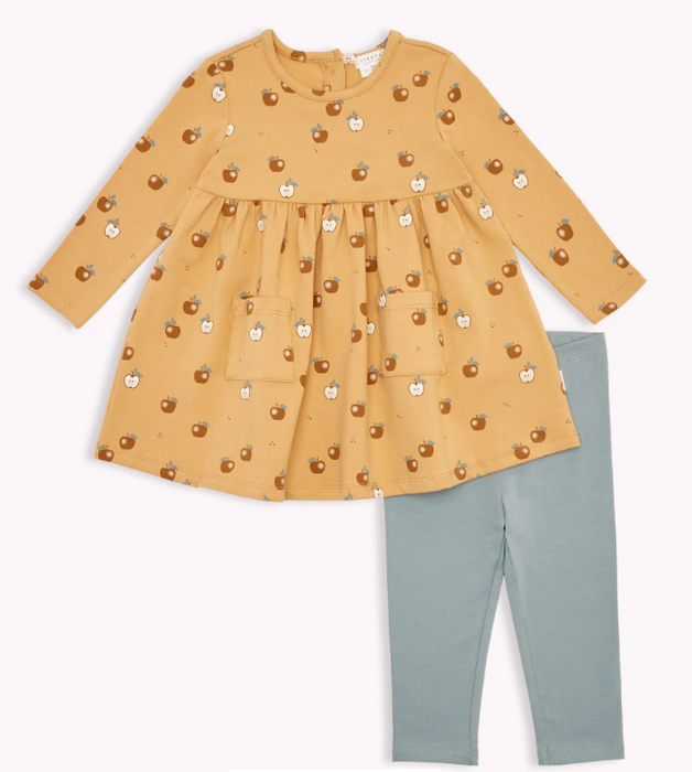 Apple Print Dress Set | Gold