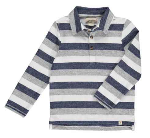 Harry Knit Long Sleeve Polo | Blue/Grey/White Stripe