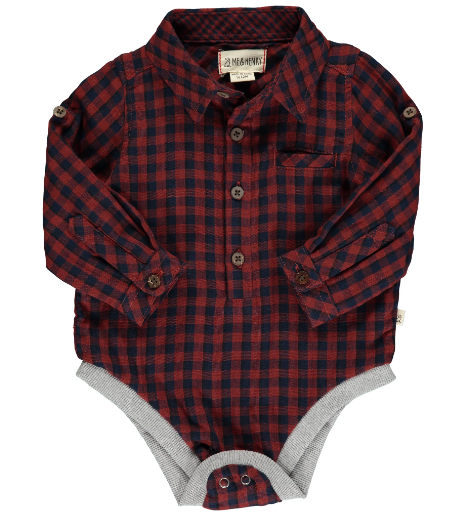 Jasper Woven Onesie | Burgundy/Navy Plaid