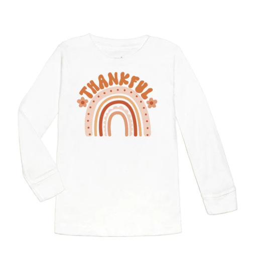 Thankful Retro Rainbow Thanksgiving Long Sleeve Shirt | White