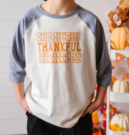 Thankful Echo Thanksgiving 3/4 Sleeve Shirt | Natural