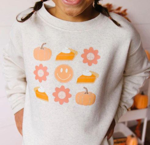 Pumpkin Pie Smiley Thanksgiving Sweatshirt | Natural
