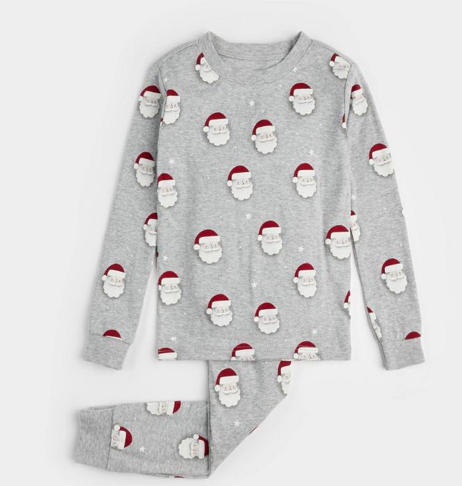 Santa Print PJ Set | Heather Grey