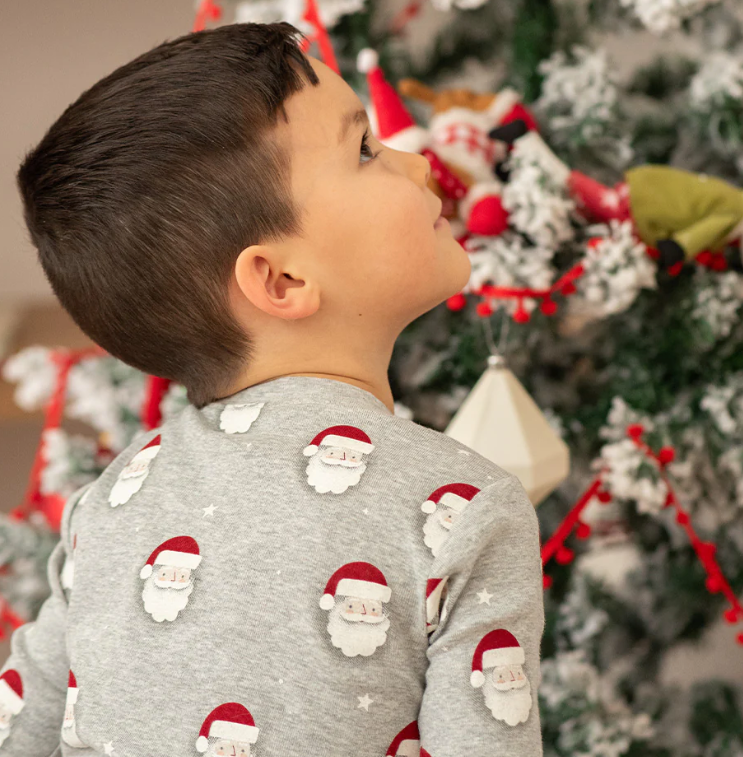 Santa Print PJ Set | Heather Grey