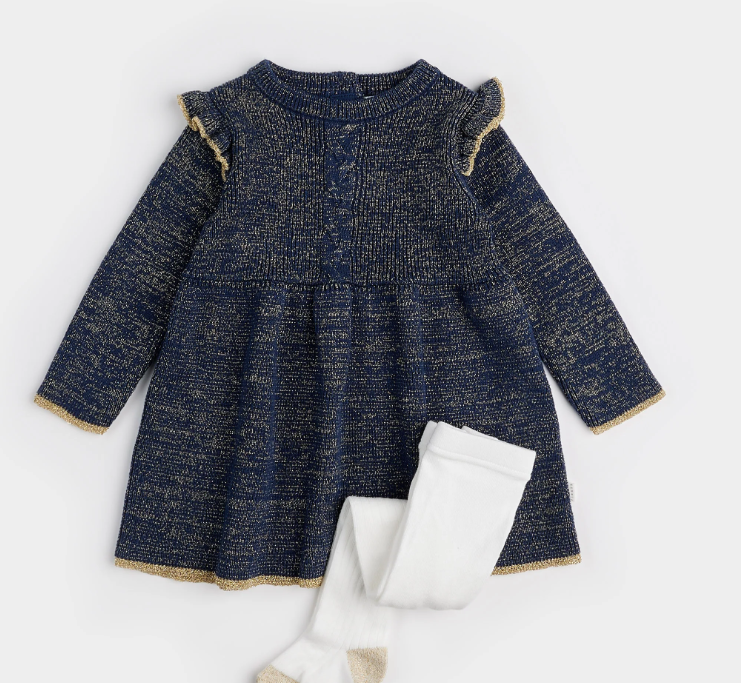 Golden Sweater Dress Set | Navy