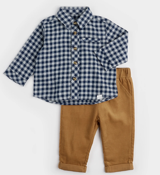 Blue Plaid Shirt/Pant Set