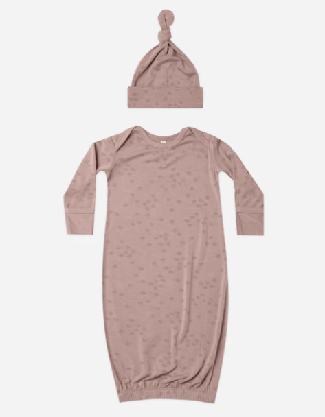 Bamboo Baby Gown & Hat Set | Mauve Bloom