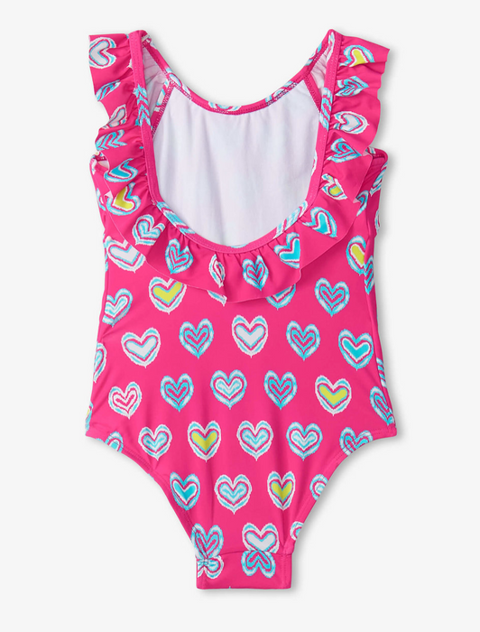 Pink Shibori Hearts Ruffle Sleeve Swimsuit