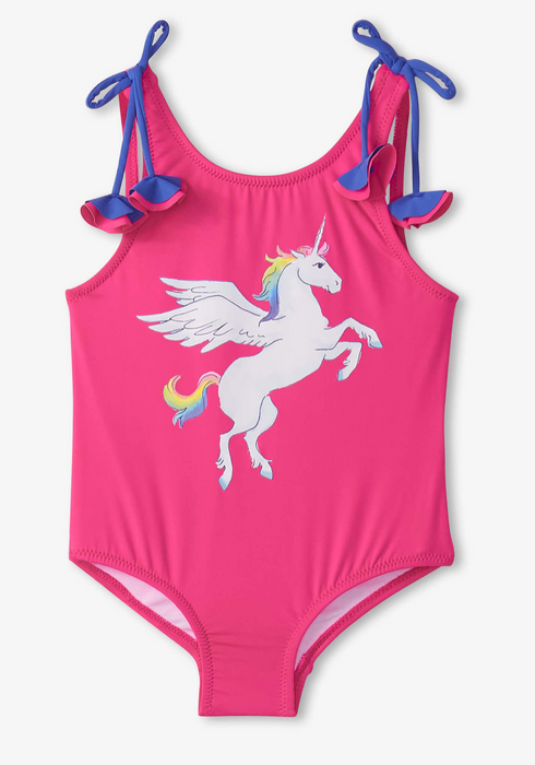 Rainbow Unicorn Shoulder Bow Swimsuit
