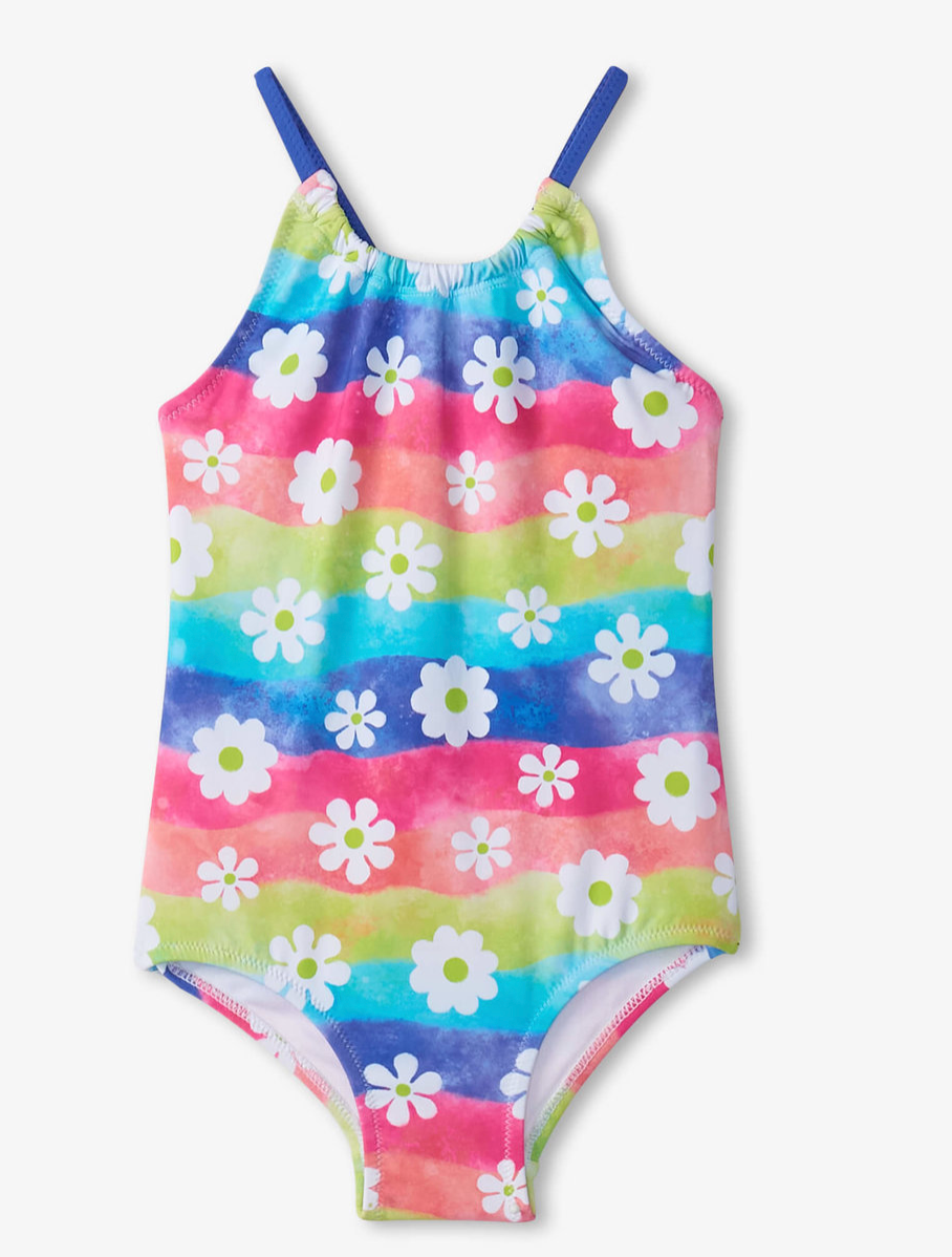 Rainbow Flower Gather Front Swimsuit