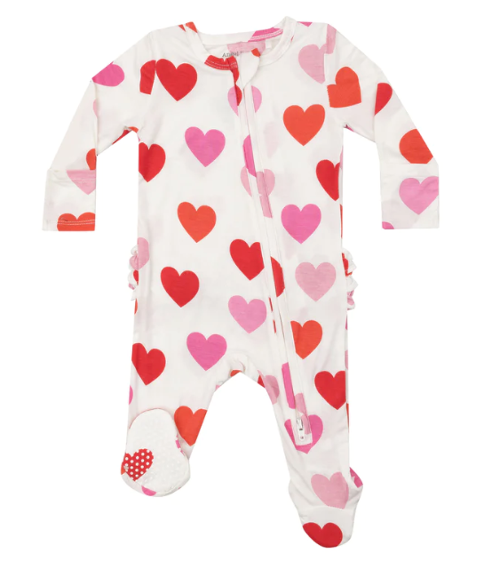 Two Way Ruffle Back Zipper Footie | Hearts