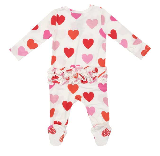 Two Way Ruffle Back Zipper Footie | Hearts
