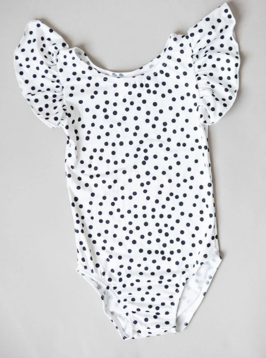 Scattered Dot Short Flutter Sleeve Leotard