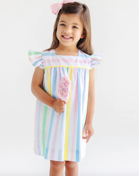 Rosemary Ruffle Broadcloth Dress | Wellington Wiggle Stripe