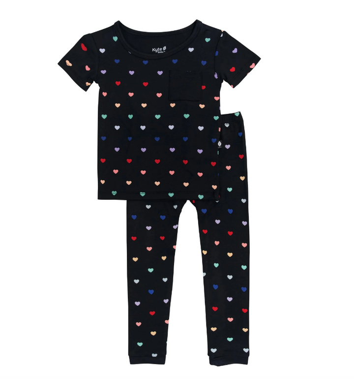Short Sleeve with Pants Pajamas | Midnight Rainbow Heart
