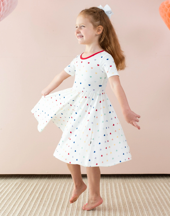 Kyte Printed Twirl Dress | Cloud Rainbow Heart