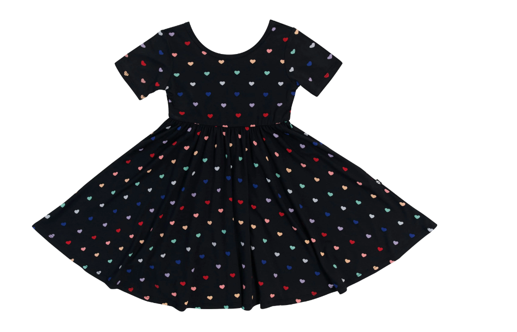 Kyte Printed Twirl Dress | Midnight Rainbow Heart