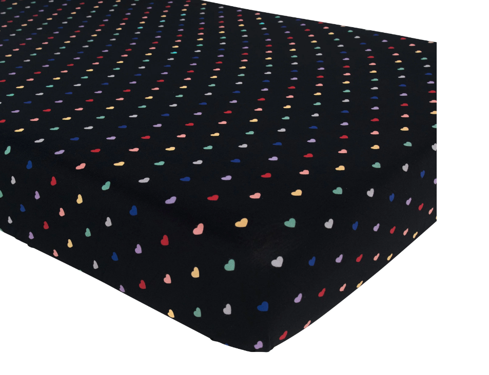 Kyte Baby Printed Crib Sheet | Midnight Rainbow Heart