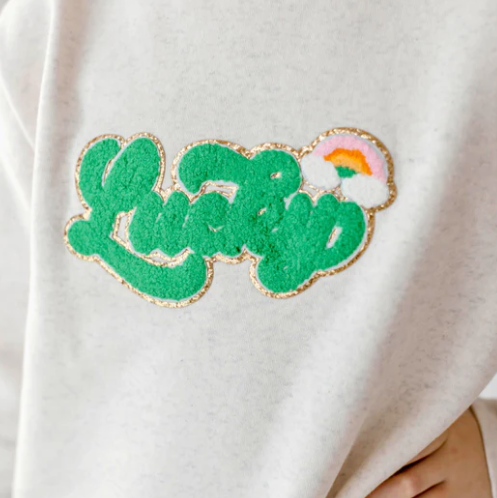 Lucky Script Patch Sweatshirt | Natural