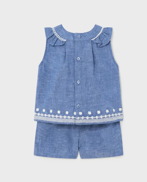 Blue Linen Short Set | 1298