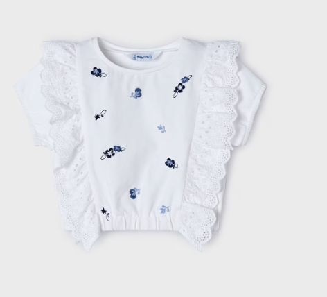 Blue Embroidered Ruffle Top | 3088