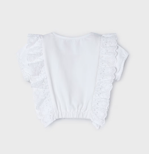 Blue Embroidered Ruffle Top | 3088