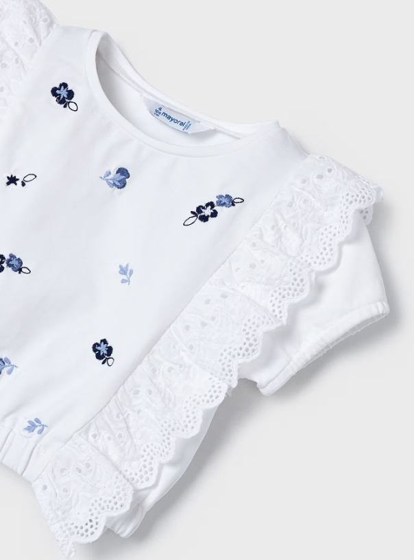 Blue Embroidered Ruffle Top | 3088