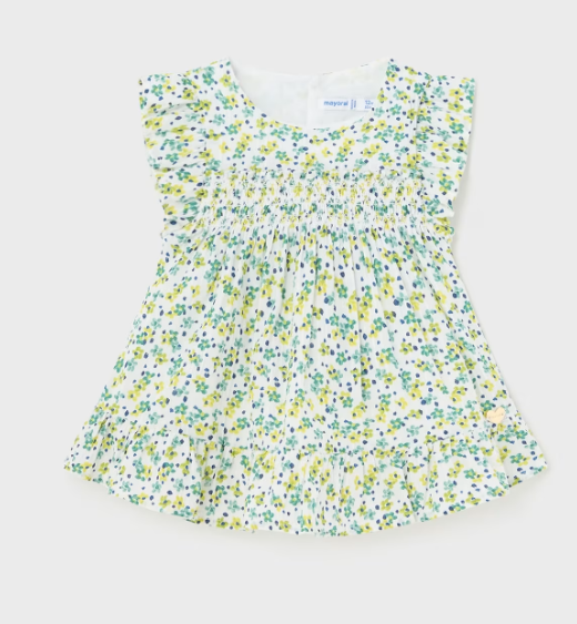 Green Floral Smocked Top| 1102