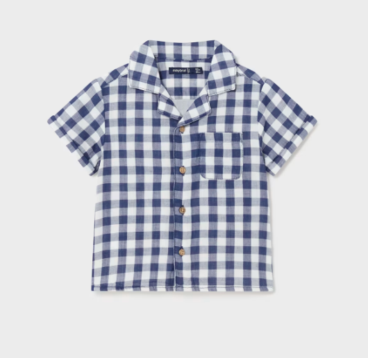 Blue Plaid Short Sleeve Button Down | 1110