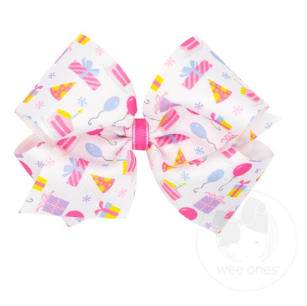 King Birthday Themed Print Grosgrain Bow | Bday Girl