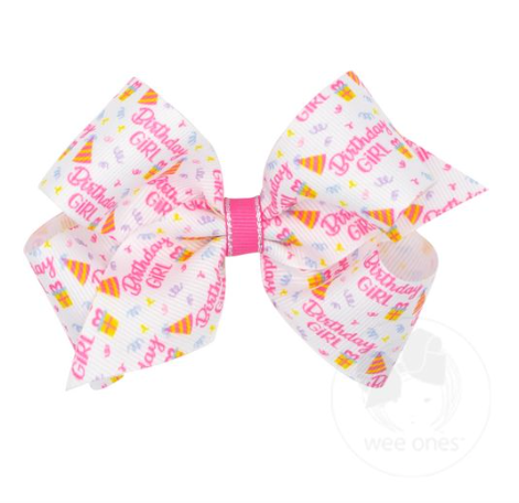 Medium Birthday Print Grosgrain Bow | Bday Girl