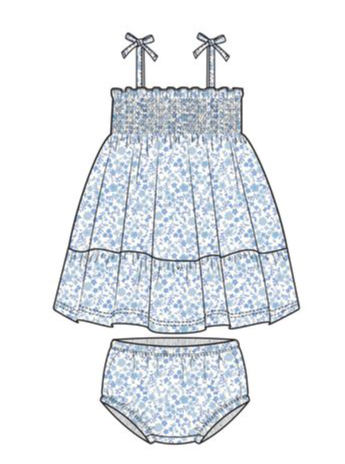 Tie Strap Sun Dress | Blue Calico Floral