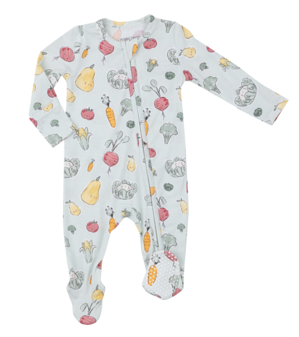 Two Way Zipper Footie | Watercolor Baby Veggies